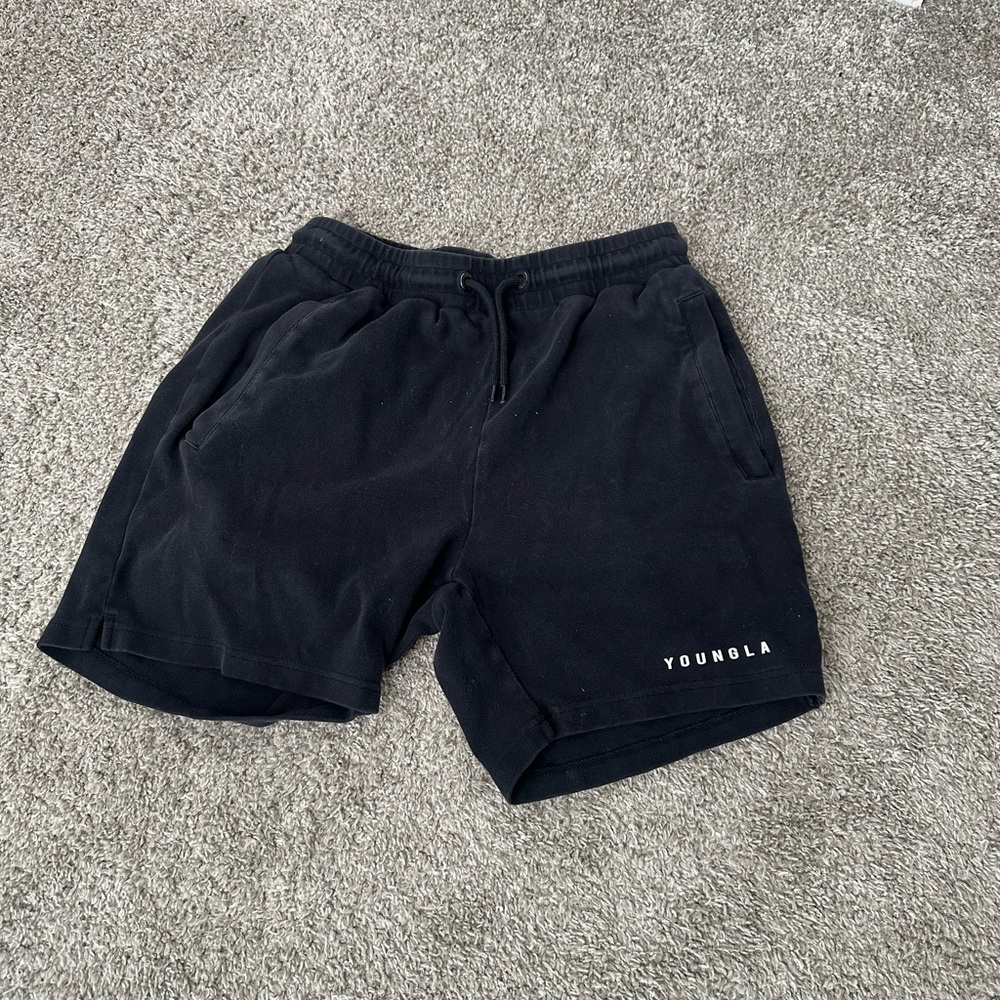 YoungLA Black Athletic Fleece Shorts with Drawstring